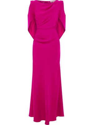 Kameya Dantel Detaylı Drapeli Uzun Elbise