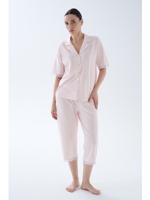 Hays Kadın Pamuklu Dantel Detaylı Gömlek Kapri Pijama Takımı