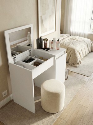 Dorpek Huma Aynalı Makyaj Masası, Kapaklı & Dolaplı Makyaj Masası Organizeri, Takı Aksesuar Düzenleyici