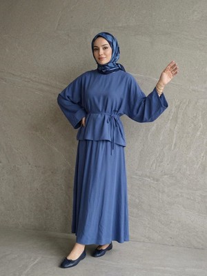 Foremia Arka Fermuarlı Etekli Takım-Indigo -