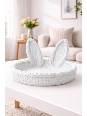 Baalaa Tavşan Kulaklı Dekoratif Kahve Sunum Tepsisi –3dbaskıplastik-Örgü Görünümlü Şık Servis Tabağı