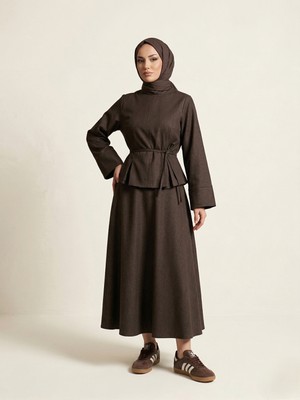 Foremia Arka Fermuar  Detay Etekli Takım-Kahve -