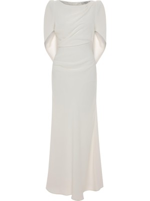 Kameya Dantel Detaylı Drapeli Uzun Elbise