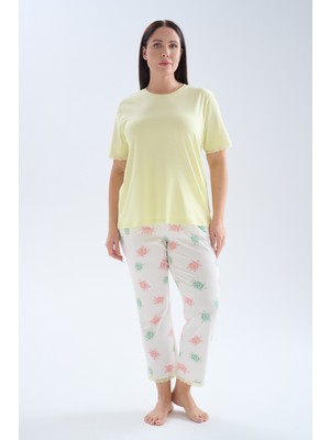 Hays Kadın Plus Size Pamuklu Kısa Kollu Uzun Pijama Takımı