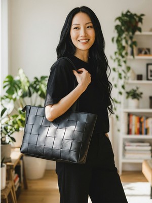 Sanat %100 Hakiki Deri Intrecciato Örgü Omuz Çantası