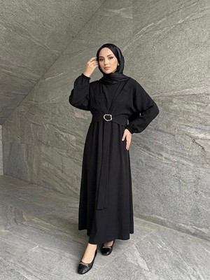 Foremia Önden Bağlamalı Aksesuar Detay Ikili Elbise-Siyah -