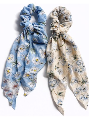 New Obsessions 2 Adet Çiçek Desenli Dokulu Fularlı Simit Toka