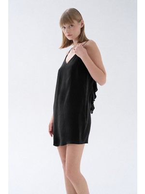 Hays Kadın Vegan Dokuma Ip Askılı V Yaka Volan Detaylı Elbise