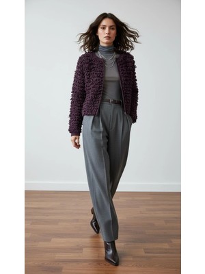 Sherin Mor Püsküllü Triko Ceket Hırka