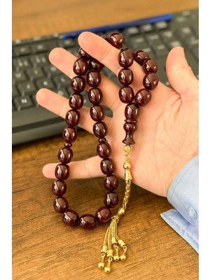 Tesbihkenti Büyük Boy Özel Gold Püsküllü Sıkma Kehribar Tesbih