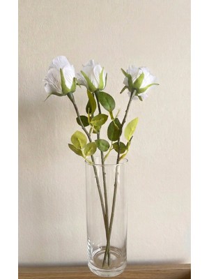 Yasima 3lü Tek Dal Beyaz Islak Dokulu Gül Buketi 40 cm