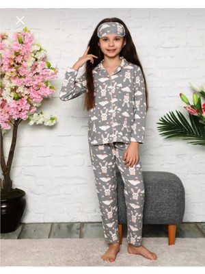 Gny Giyim Kız Çocuk Gri Önden Düğmeli Tavşanlı Pijama Takımı