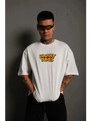 Freedom Bisiklet Yaka Baskılı Oversize T-Shirt - Beyaz -