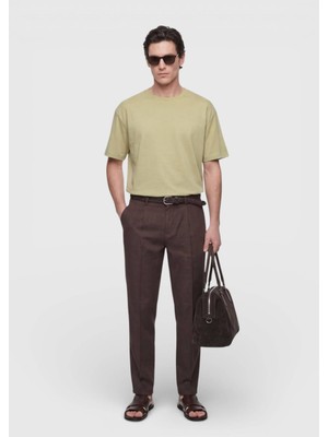 Ramsey Yağ Yeşili Düz Pamuk Karışımlı T-Shirt