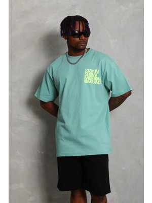 Freedom Erkek Baskılı T-Shirt Kısa Kol Bisiklet Yaka Regular Fit Tişört - Mint Yeşili