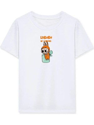 Freedom Kız Labubu Çocuk Baskılı T-Shirt - Beyaz