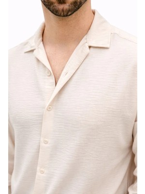 Freedom Erkek Aerobin Kumaş Oversize 4 Mevsim Uzun Kollu Rahat Kalıp Gömlek - Bej