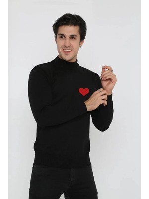 Freedom Yarım Boğazlı Baskılı Dokuma Triko - Siyah -