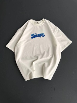 Freedom Ön ve Arka Baskılı Oversize Bisiklet Yaka T-Shirt- Beyaz -