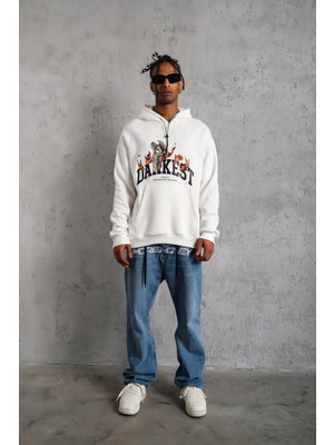 Freedom Dankes Baskılı Kapüşonlu Sweat - Beyaz -