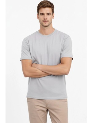 Freedom Erkek Bisiklet Yaka Yazlık Kısa Kol Düz Tişört Regular Kalıp T-Shirt - Gri