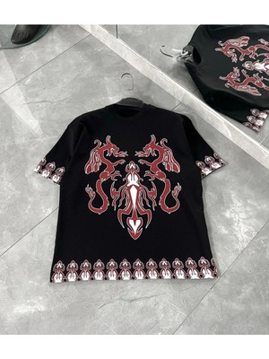 Freedom Bisiklet Yaka Baskılı Oversize T-Shirt - Siyah -