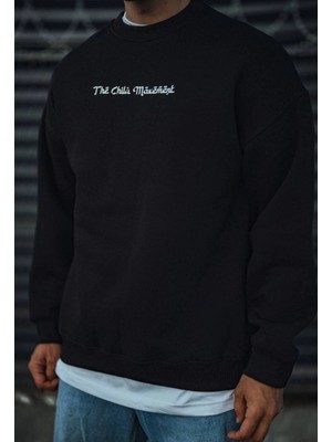 Freedom Üç Iplik Penye Bisiklet Yaka Oversize Baskılı Sweatshirt - Siyah