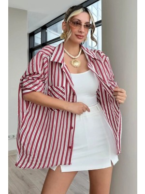 Lijuri Cep Detaylı Çizgili Oversize Gömlek 3508