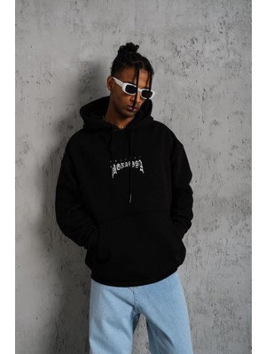 Freedom Baskılı Kapüşonlu ve Kanguru Cepli Sweat - Siyah -