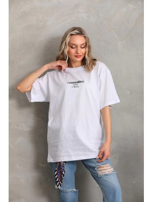 Freedom Baskılı Oversize T-Shirt - Beyaz -