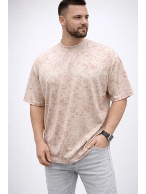 Freedom Erkek Premium Tişört Osy Yumuşak Dokulu Yıkamalı Oversize T-Shirt - Bej