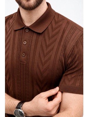 Freedom Erkek Yazlık Triko Tişört Kısa Kol Polo Yaka Düğmeli T-Shirt - Kahverengi