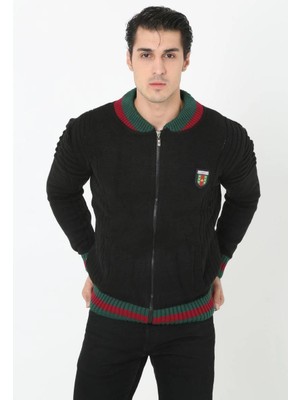 Freedom Tam Fermuarlı Triko Hırka - Siyah -