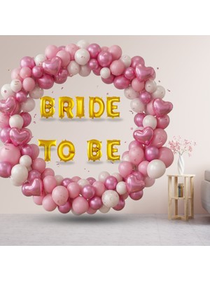 Tedaks Bride To Be Temalı Gold Folyo Harf Pembe Beyaz Fuşya Balonlar Pembe Kalp Süsleme