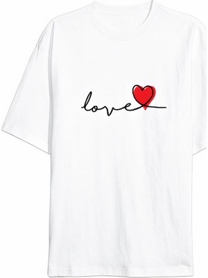 Freedom Sevgililer Günü Için Özel Tasarım Love Baskılı T-Shirt - Beyaz -