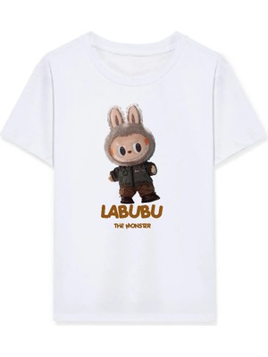 Freedom Kız Labubu Çocuk Baskılı T-Shirt - Beyaz