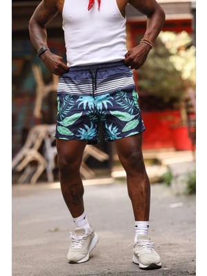 Freedom Palmiye Desenli Deniz Cepli Şort - Mavi -