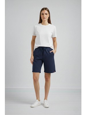 Freedom Kadın Otoban Dokuma Kumaş Beli Lastikli, Cepli, Yazlık Şort - Lacivert
