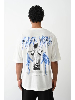 Freedom Baskılı Oversize T-Shirt - Beyaz -