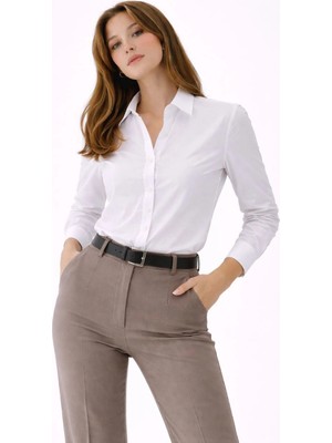 Freedom Kadın Uzun Kol Gömlek Düğmeli Klasik Yaka Günlük ve Ofis Şıklığına Uygun - Beyaz