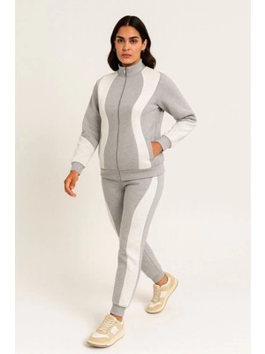 Freedom Premium Parçalı Eşofman Takım - Dik Yaka Fermuarlı Sweatshirt - Gri -
