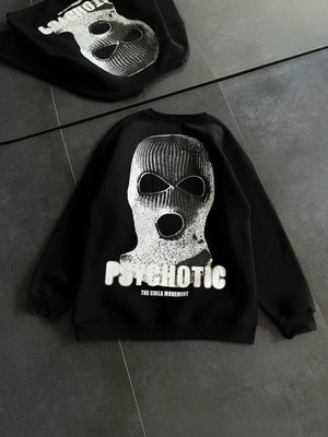 Freedom Kışlık Bisiklet Yaka Baskılı Sweatshirt - Siyah