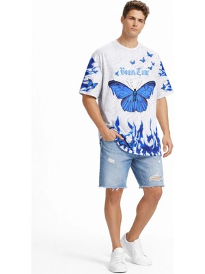 Freedom Erkek Asit Yıkamalı Oversize Tişört- Beyaz