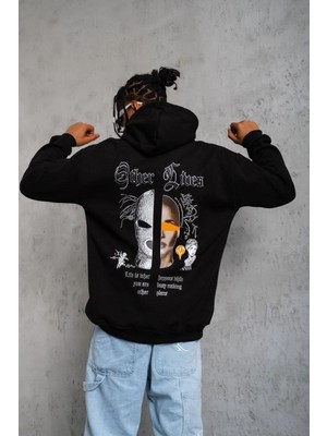 Freedom Kapşonlu Sweatshirt“other Lives” Ön  Arka Baskılı Siyah -