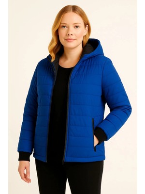 Freedom Şişme Kapüşonlu Fermuarlı Mont Su Itici Kapitone Astarlı Kumaş Cepli Kışlık Rahat Kalıp  - Saks Mavisi