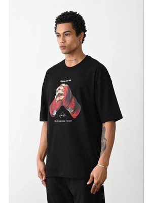 Freedom Baskılı Oversize T-Shirt - Siyah -