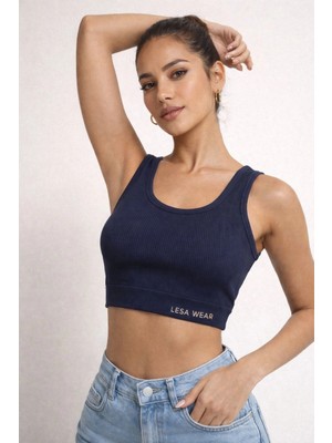 Freedom Kadın Fitilli Baskılı Crop - Lacivert