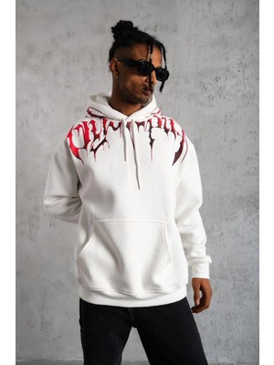 Freedom Ön ve Arka Baskılı Kapüşonlu 3 Iplik Sweatshirt - Beyaz