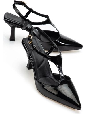 No8 Home Tula Siyah Rugan Topuklu Ayakkabı