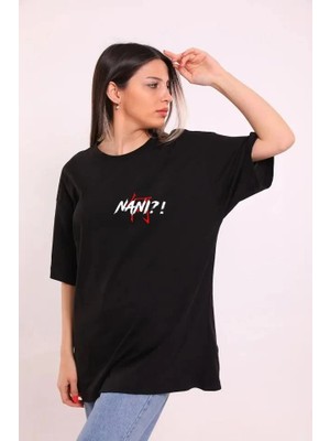 Freedom Bisiklet Yaka Baskılı Oversize T-Shirt - Siyah -